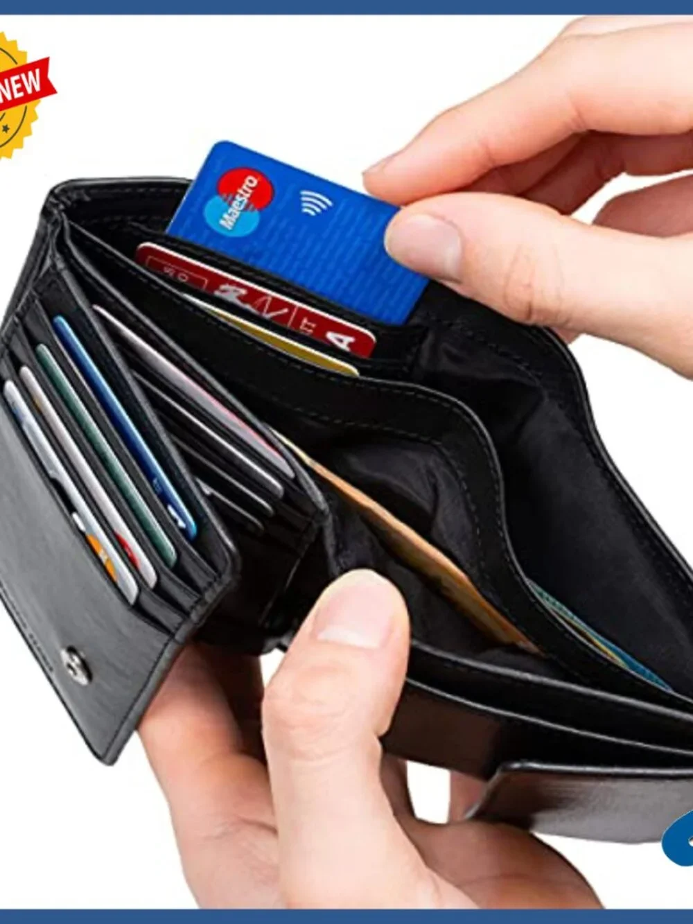 Men's Full Grain Leather Bifold Wallet RFID Blocking Large Capacity